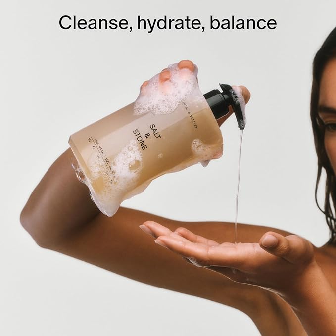 Salt & Stone Body Wash with Antioxidants for Deep Moisture | For Women & Men, Sulfate, Paraben, & Dye Free, Leaving Skin Soft and Hydrated | Neroli & Basil Refill 32 fl oz