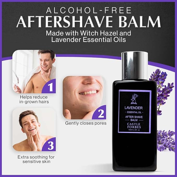 Castle Forbes Lavender Aftershave Balm For Men, 5 fl.oz. | Moisturizing After Shave Lotion w/Essential Oils | Soothing & Refreshing Face Balm | Alcohol Free Post Shave Skincare For All Skin Types