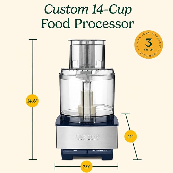 Cuisinart Food Processor 14-Cup Vegetable Chopper for Mincing, Dicing, Shredding, Puree & Kneading Dough, Navy Stainless Steel, DFP-14BCNYCB
