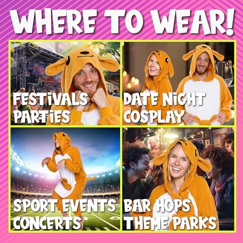 Funziez! Adult Onesie Halloween Costume Animal Dinosaur Shark Unisex Plush One Piece Cosplay Suit for Adults, Men and Women