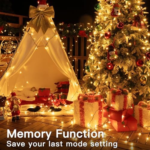 Christmas Lights Outdoor, Christmas Tree Lights Plug in, 8 Modes Twinkle String Light for Bedroom Wedding Party Ceiling Xmas Home Decorations 600 LED(Warm White 196 FT)