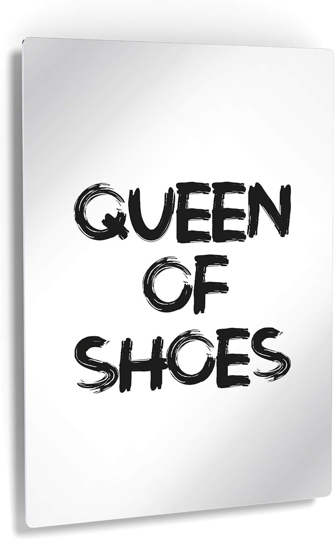 Smile Art Design Queen of Shoes Black and White Modern Brush Lettering Glam Fashion Metal Print Wall Art Office Bathroom Teen Girls Room Women Dorm Bedroom Living Room Wall Decor 12x8