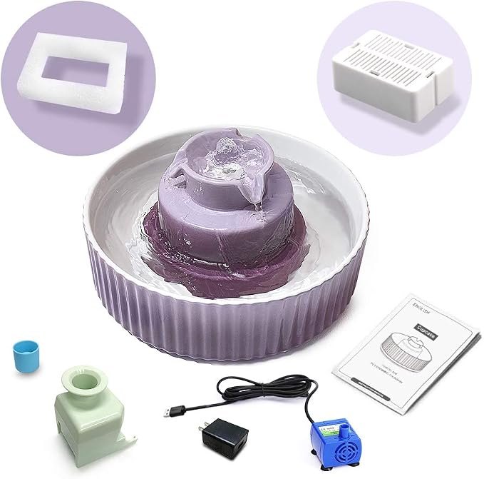 Cat Water Fountain: Cepheus Pet Drinking Fountain-2.1L/71oz Cat Fountain-Automatic Water Fountain for Cats and Dogs with with Ultra-Quiet Pump(Purple)