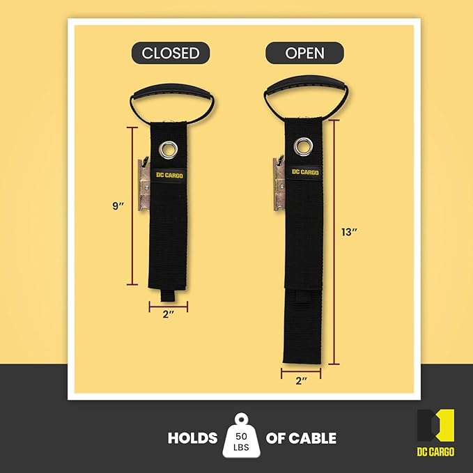 DC Cargo Mall Extension Cord Organizer E-Track Accessories for (Pack of 2) – Keep Cords, Cables, Hoses, Etrack Accessories Organized On E-Track - 17” Hook & Loop Closure Keeps Cables Secure