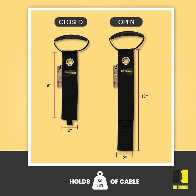 DC Cargo Mall Extension Cord Organizer E-Track Accessories for (Pack of 4) – Keep Cords, Cables, Hoses, Etrack Accessories Organized On E-Track - 17” Hook & Loop Closure Keeps Cables Secure