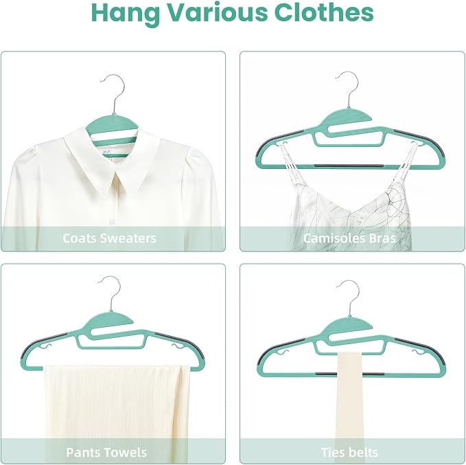 Heavy Duty Plastic Hangers 50 Pack with Non-Slip Design,0.2 Inches Thick,360°Swivel Hook Space Saving Organizer for Bedroom Closet,Shirts,Pants,Strong Enough for Coat(Dusty Blue- S Shaped)
