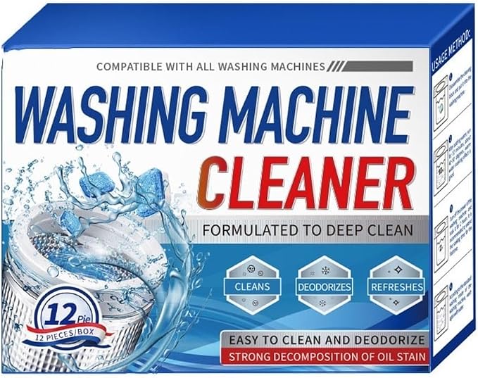 Washing Machine Cleaner Descaler 12 Pack - Deep Cleaning Tablets For HE Front Loader & Top Load Washer, Septic Safe Eco-Friendly Deodorizer, Clean Inside Drum and Laundry Tub Seal - 12 Month Supply(1C
