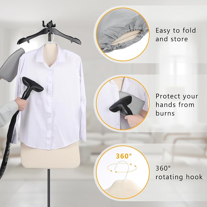 Foldable Steam Board with Ironing Glove and Storage Bag 36" x 16" Foldable Steam Board 360° Rotating Hook for High Pressure Clothes Steaming Standing Steamer for Home and Travel Use