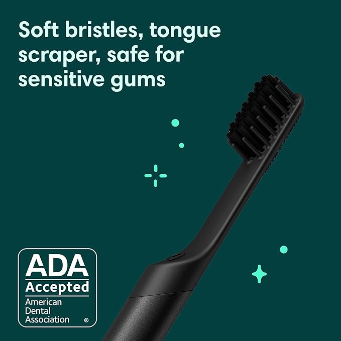 Quip Rechargeable Smart Sonic Toothbrush for Adults - Timed Electric Toothbrush with Bluetooth & Rewards App - Replaceable Brush Head, Soft Bristles, Metal Handle - Travel Toothbrush - All-Black