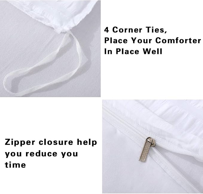 AveLom White Duvet Cover Queen Size, Textured Seersucker Duvet Cover Set, Soft Washed Microfiber with Zipper Closure and Corner Ties, 3 Pieces, 90" x 90" Duvet Cover & 2 Pillowcases