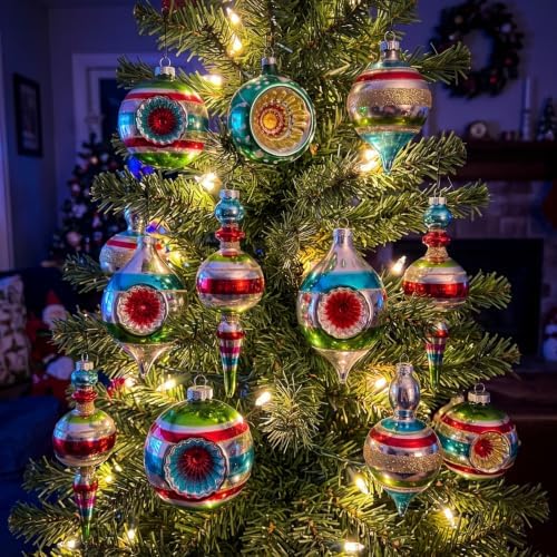 Junkin 12 Pcs Vintage Glass Christmas Ornaments,Hanging Decor, Stripes 2