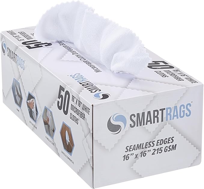 Arkwright Smart Rags Microfiber Cleaning Cloths Bulk, Case of 400, Lint Free 215 GSM Reusable Towels for Auto, Office and Household Cleaning, 16 x 16 in, White