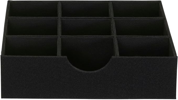 Household Essentials Drawer Organizer Tray with Fabric Cover and 9 Square Compartments, Black, Set of 2