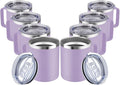 MEWAY 12oz Coffee Mug With Handle and Sliding Lid,Stainless Steel Travel Tumbler Cup with Handle,Double Wall Vacuum Insulated Camping Cup for Hot & Cold Drinks Tea (Lilac,Set of 8)
