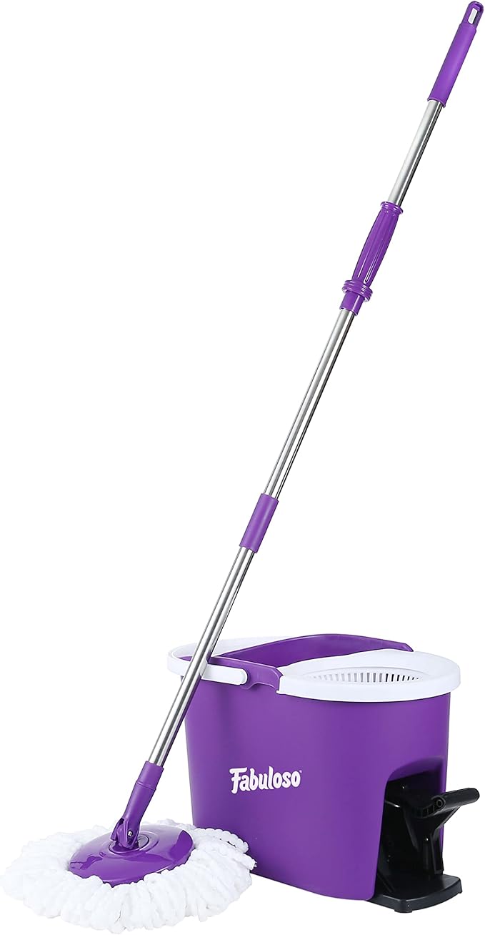 Fabuloso Spin Mop and Bucket Set, Hands-Free Pedal-Activated Spin Wringer, Adjustable Pole, Machine Washable and Replaceable Microfiber Mop Head, Works on All Hard Floor Surfaces