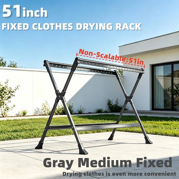 Telescopic Folding Floor Clothes Drying Rack, Thickened Steel Pipe, Household Balcony & Outdoor Clothes Hanging Rod with Drying Net (Medium Non-Stretchable)