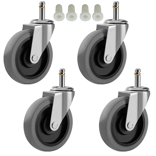 RILIDRI 4-Inch Swivel Stem Caster for Rubbermaid Mop Bucket Utility Cart, 7/16-Inch Stem Diameter Rubber Wheel Set of 4, Heavy Duty TPR Weber Grills Shop Vac Replacement Wheels