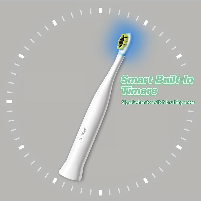 Sonic Portable Electric Toothbrush, Battery Operated for Adults | Blue LED Light, Whitening Toothpaste, 3 Modes with Smart Timer, 6 Replacement Brush Heads