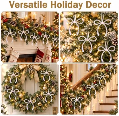 DIYDEC 18PCS Glitter Christmas Bow Ornaments 4.5in Tree Topper Decor