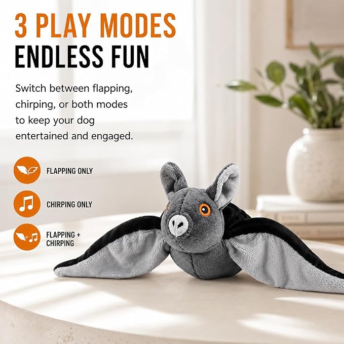 Flying Bat Toy for Dogs & Cats Realistic Bat Flight Flapping Wings Interactive Pet Toy with Chirping Mimics Real Flying Motion Detachable USB Rechargeable Hanging and Ground Play，2sets