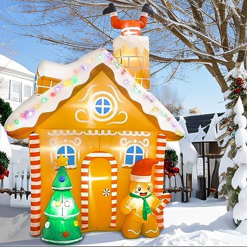 OurWarm 10FT Christmas Inflatables Gingerbread House Decorations, Outdoor Christmas Decorations Built-in LED Gingerbread Christmas Decor for Blow Up Yard Decorations