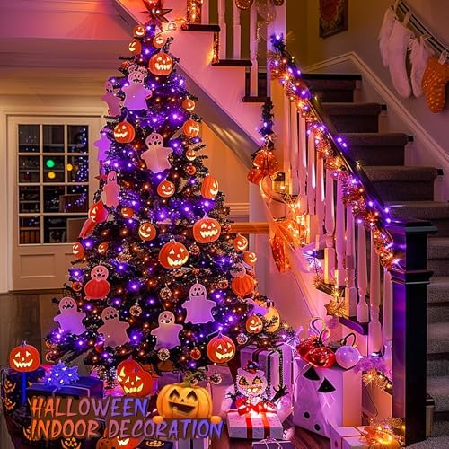 JMEXSUSS 600 LED Halloween Lights Outdoor, Orange Purple Halloween Lights
