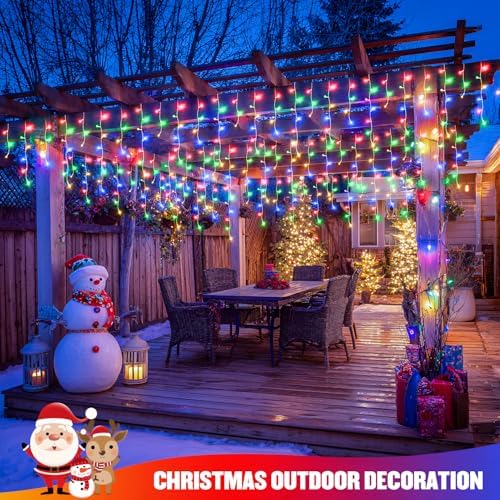 JMEXSUSS Multicolor Icicle Christmas Lights with Remote, 400 LED 38.8Ft