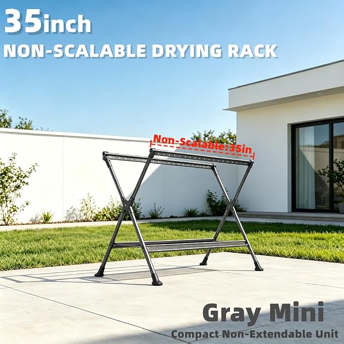 Telescopic Folding Floor Clothes Drying Rack, Thickened Steel Pipe, Household Balcony & Outdoor Clothes Hanging Rod with Drying Net (Mini)