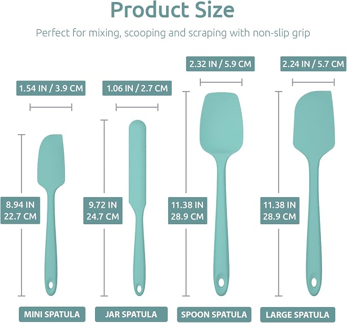 U-Taste Measuring Cups and Spoons Set of 15 in 18/8 Stainless Steel, and Upgraded 600ºF High Resistant Flexible and Sturdy Silicone Spatula Set of 4 (Aqua Sky)