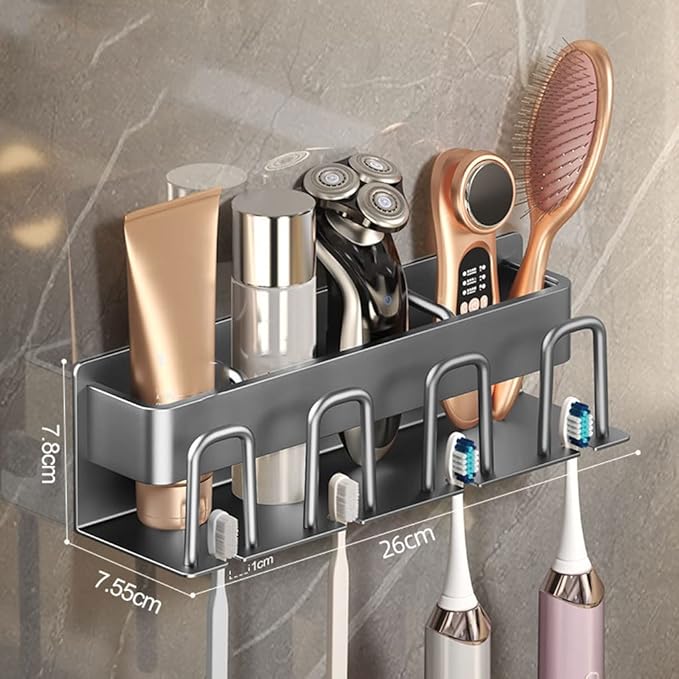 Toothbrush Rack Light Luxury Wall-Mounted Toothbrush Holder Multifunctional Bathroom Toothbrush Storage Rack Bathroom Accessories Rack Bathroom Toothbrush Holder(C)