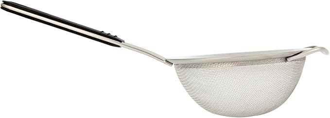 Restaurantware Fine Mesh Strainer 1 Count 14.4" x 7" x 2.9" with Silicone Handle Stainless Steel Extra Fine Mesh Strainer Heat-Resistant Handle Dishwasher-Safe for Rice, Quinoa, Pasta