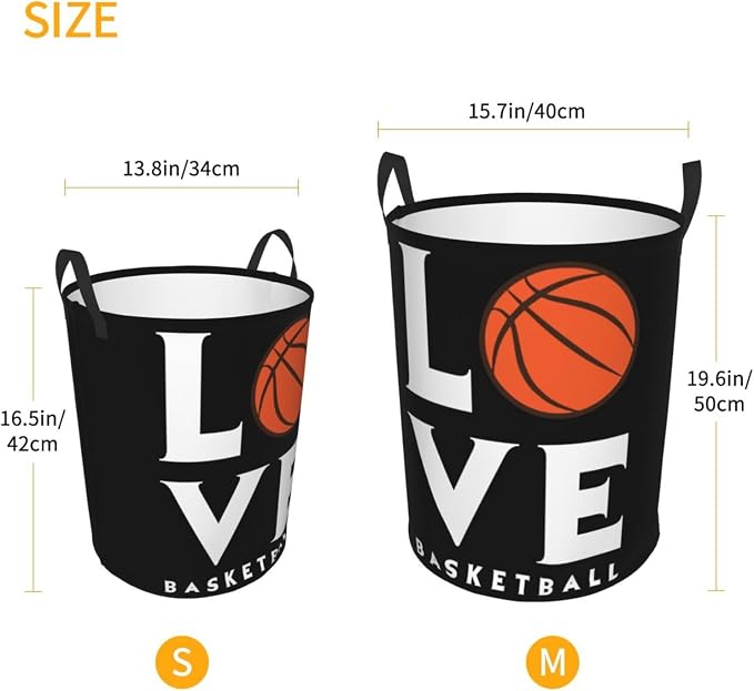 Love Basketball Laundry Hamper Laundry Basket Circular Hamper Dirty Clothes Storage with Handles