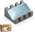 Self Draining Soap Dish Holder,Silicone Soap Dish,for Bathroom,Kitchen, Sponges，Can Extend Soap Life，Keep Soap Bars Dry and Easy Cleaning (Grey,1-Pack)