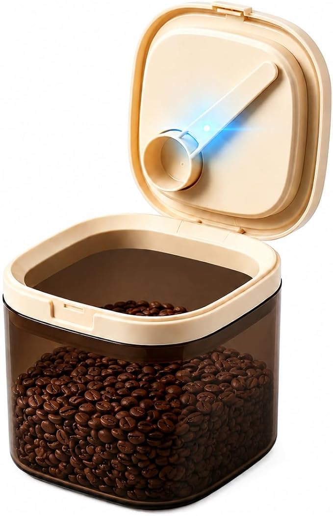 Airtight Food Storage Container with Magnetic Scoop & Built-in Leveler, 800ML Coffee Canister with Date Tracker, BPA Free UV Blocking Food Container for Coffee Beans, Ground Coffee, Tea, Sugar & Flour