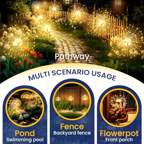 GIGALUMI 6 Pack Solar Firework Lights Outdoor, Garden Decor, Warm White