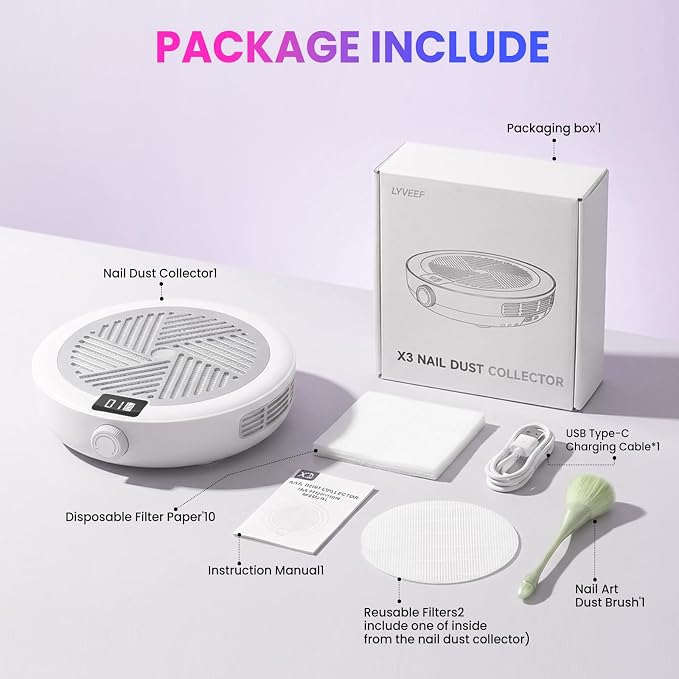 Nail Dust Collector for Home & Professional Tech, Cordless Rechargeable Vacuum Fan with 10 Speeds, Low Noise Strong Suction, Portable Dust Cleaner with 2 Filters & Brush Gift For Mother's Day