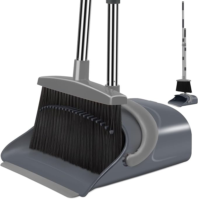 Ivandar 2Set Broom and Dustpan Combo Set (Gray & Red)