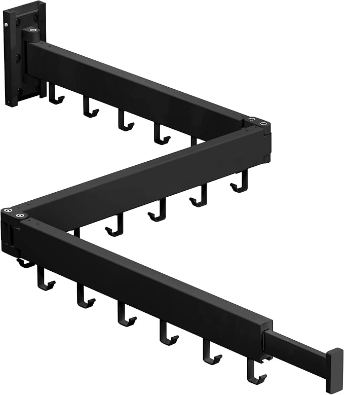 BOQORAD Clothes Drying Rack,Drying Rack Clothing,Luandry Drying Rack,Clothes Hanger Rack,Wall Mounted Luandry Rack,Folding Retractable,Frosted Stone Black Classic,ms-01
