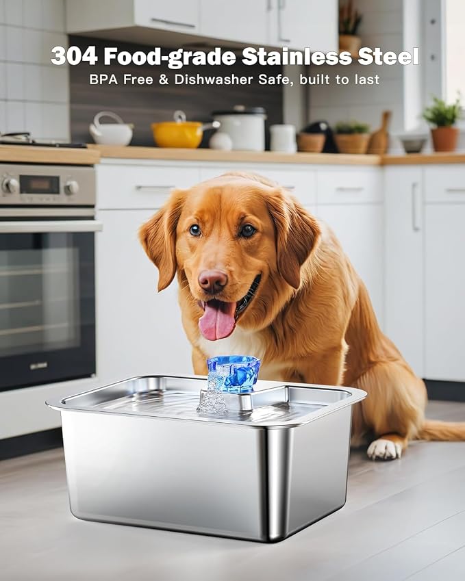 Stainless Steel Dog Water Fountain,3 Gallon Large Pet Water Fountains for Dogs and Cats, 11L /386oz Dog Water Bowl Dispenser w/Filter Drinking Bowls Indoor, Cat Founatin Quiet Pump, Easy to Use