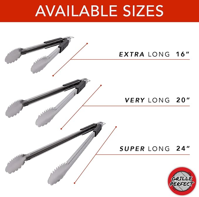 Grill Tongs 16-Inch Extra Long Heavy Duty for Grilling and Barbecue Heat Resistant Hand Grips Stainless Steel for BBQ Outdoor Kitchen and Cooking Hot Grilled Food