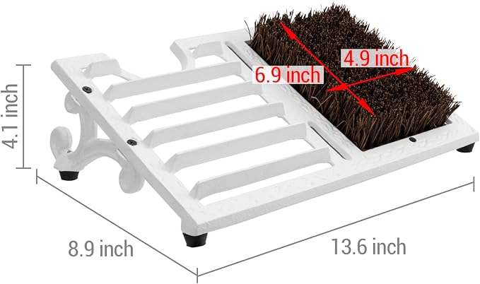 MyGift Boot Brush Scraper Outdoor, Heavy Duty Cast Iron Shoe Scraper Mat, Vintage Rustic Shoe Brush Angled Boot Dirt Cleaner Brush for Entryway, Porch, Mudroom or Garage (White)