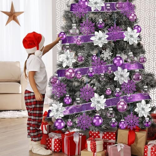 Jenaai Purple 74 Pcs Christmas Ball Ornaments Tree Decorations