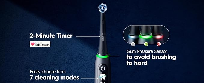 Oral-B Rechargeable Electric Toothbrush, iO9 Genius, 7 Cleaning Modes, Interactive Display, Charging Travel Case, Visible Pressure Sensor, 4 Brush Heads, White Alabaster