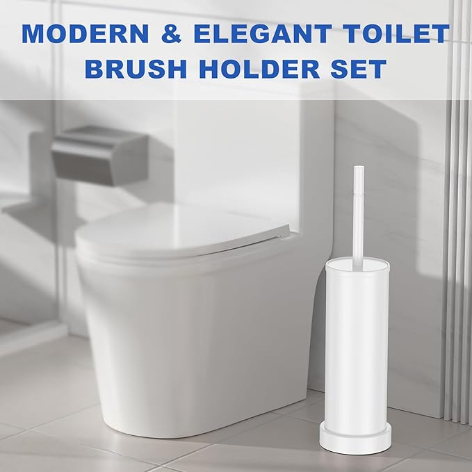 304 Stainless Steel Toilet Brush and Holder Set, Heavy Duty Toilet Bowl Brush and Holder with Removable Inner Bowl, Splash Protection, Long Handle for Bathroom