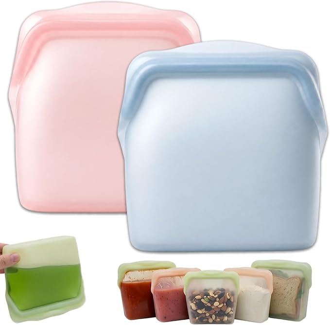 New Generation Silicone Storage, Reusable Silicone Food Storage Bags, Leak-Proof Upright Freezer Bags, Odor-Proof, High-Temperature Resistant, Microwave Dishwasher Safe for Snacks Leftovers (2-MixD)
