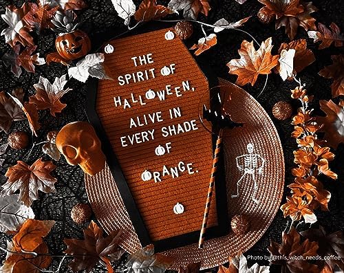 Nomnu Coffin Letter Board, Orange Goth Decor w/Bat Stickers, Spooky Emojis