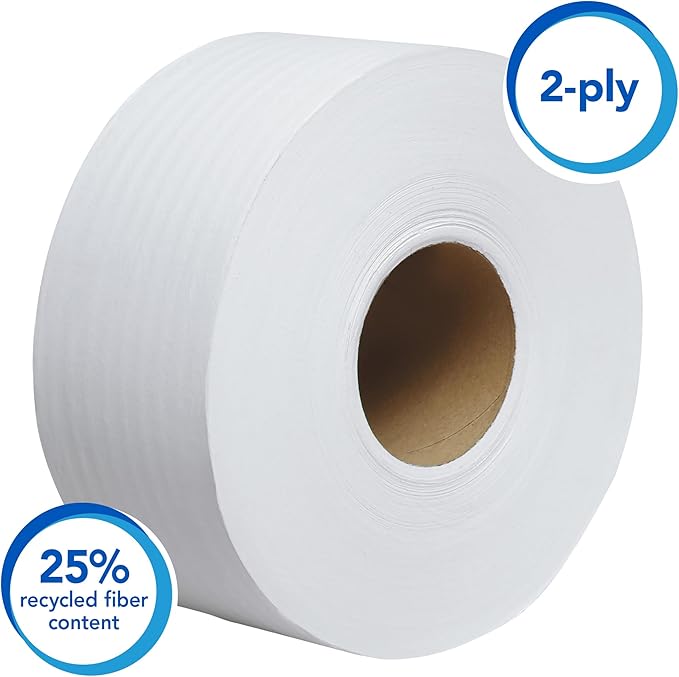 Scott Professional Essential Extra Soft Jumbo Roll Toilet Paper, Bulk (07304), 2-Ply, Septic Safe, White (12 Rolls at 750' Each, 9,000'/Case)