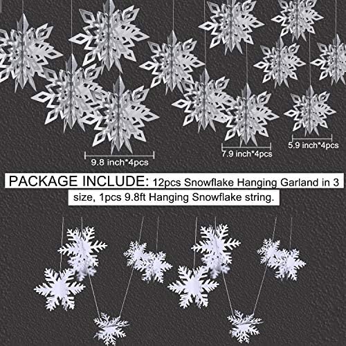 Snowflake Decorations, Paper Christmas Hanging Decor Indoor, Silver, 14-Pc