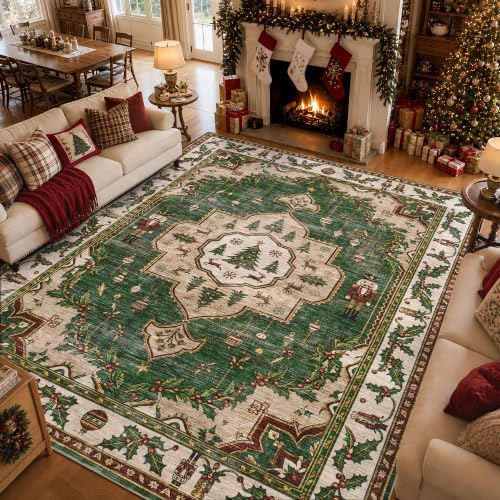 Engiw Christmas Rug 6x9 Area Rug, Washable Non-Slip, Soft Low Pile Carpet, Christmas Decorations for Living Room, Bedroom, Kitchen, Hallway, Entryway and Under Christmas Tree