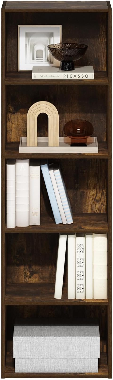 Furinno LUDER Book Shelf, 5-Tier Bookshelf, Bookcase with Open Shelves, 9.4 x 15.8 x 52, Easy Assembly, for Living Room, Bedroom, Home Office, Amber Pine